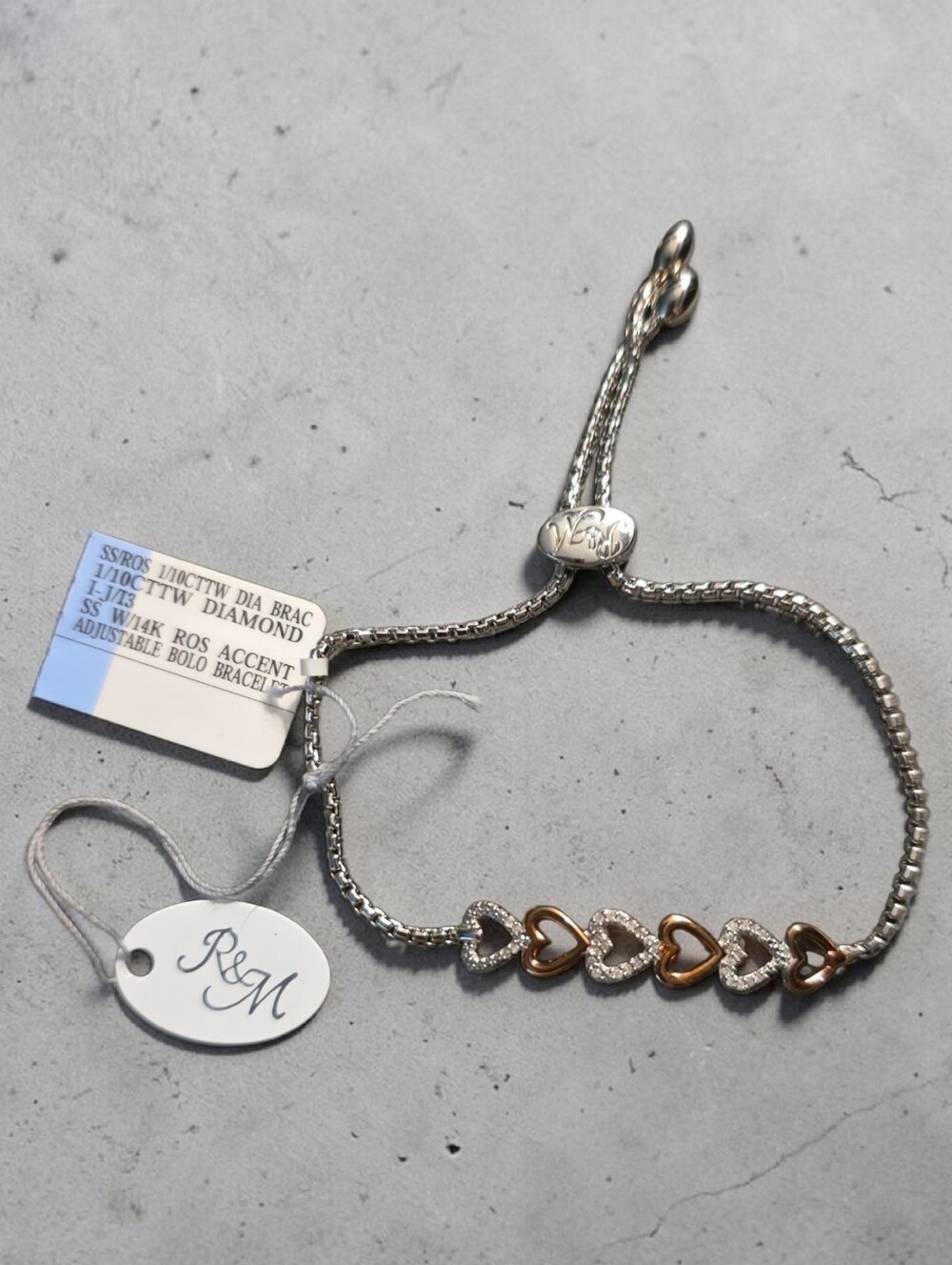 1/10 Cttw Diamond  Two-Tone Heart Bolo Bracelet - Silver & Rose Gold